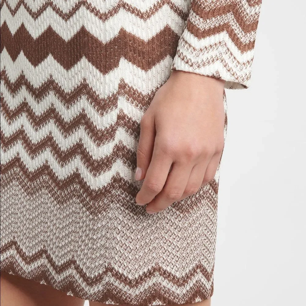 Missoni Zigzag Jacquard Long sleeves Mini Dress Brown & White SZ 10US/46EU - Picture 5 of 15